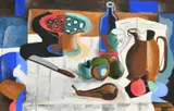 Belgium, a still life composition with fruit and kitchen objects by Stella Mertens, oil on canvas, offered May 2023