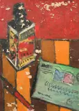 French, a still life with a letter and ink bottle by Leon Gaschia, ink, sold May 2023