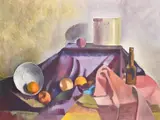 American, circa 1970, a still life composition of mixed objects by Ora Lerman, oil on canvas, sold May 2023
