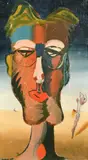A surrealist head study of a male figure by Gordon Bird, oil on canvas, offered May 2023