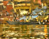 From the Ganges, Evening by Ken Howard, oil on board, offered May 2023