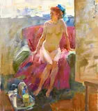 In the Workshop' a study of a female nude by Sergey Kovalenko, oil on canvas, sold May 2023