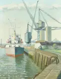 Making fast at Lovell's Wharf by Anne E. Christopherson, oil on canvas, sold May 2023