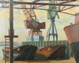 From Bay Wharf, Greenwich by Anne E. Christopherson, oil on canvas, sold May 2023