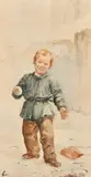 French, a young boy holding a snowball by Henri Jules Jean Geoffroy, watercolour, offered May 2023