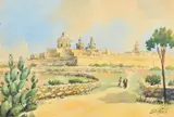 Entrance to the Grand harbour, Malta' and 'Mdina Cathedral, Malta by Carmelo Galea, pencil and signed, sold May 2023