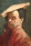 British, Portrait of a man wearing a beret, possibly a self-portrait by Frederick William Davies, 1894, watercolour, sold May 2023