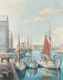 Danish, Fishing vessels at Copenhagen harbour by Robert Panitzsch, watercolor, offered May 2023