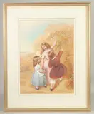 An Autumn scene of young children picking berries by Frederick Cruickshank, 1855, watercolour, offered May 2023