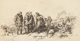 Figures on a beach, a cross mother with an upset son and broken kite, pen and ink by Elchanon Vereer, ink, sold May 2023