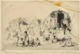 French, travelling families by Auguste Brouet, etching, sold May 2023