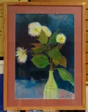 Dahlias by Joan Connell, mixed media, offered Jul 2020