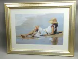 lady reclining on a beach -'Contemplation', 37x58cms by Louis Ribas-coloured Print, PRINT, sold Jul 2020