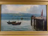OIL ON CANVAS- harbour scene with figures and boats, signed both front and by Henry Hadfield Cubley, 1919, OIL ON CANVAS, sold Jun 2020
