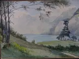 INDISTINCTLY SIGNED WATERCOLOUR French lake scene with 2 figures, dated 1906, 30x44 cms by R Kailleux, 1906, WATERCOLOUR, sold Jun 2020
