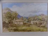 WATERCOLOUR WELSH LANDSCAPE with cottage and figure, signed 34x52 cms by William Ellis, WATERCOLOUR, offered Jun 2020