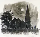 Print - moonlit Anglesey church by Kyffin Williams Ra limited edition, print, sold Mar 2020
