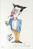 Colour print - cartoon of Dylan Thomas standing with by Gerald Scarfe limited edition, print, sold Mar 2020