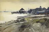 Darby's Hard Gorleston by Ian Houston, oil on board, sold Mar 2020