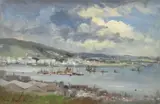 Sunlight Through Clouds Macau by Ian Houston, oil on board, sold Mar 2020