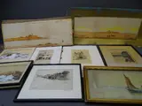 prints, two small seascape scenes and two unframed watercolours 'River Nile' scenes (requiring restoration and re-framing) by Parcel Of Small Etchings, watercolor, sold Mar 2020