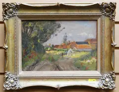 Landscape with female figure on track and by David Murray, oil on board, sold Jan 2020