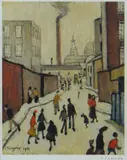 Guild stamped print - figures walking on a street with distant by L. S. Lowry, print, sold Dec 2019
