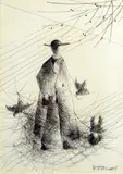Entitled 'Liturgical Birdsong: by Malcolm Quantrill, 1962, ink, sold Nov 2019