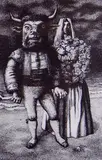 s head and bride, entitled 'Novia Del Toro by John Roberts, print, sold Nov 2019