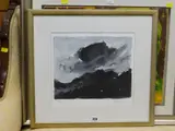 Inkwash print - clouds above Snowdonia by Kyffin Williams Ra limited edition, print, sold Nov 2019