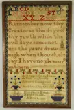 alphabetical centre poem, the lower section with religious prose and 'Elizabeth Evans aged 12 years by Early Victorian Coloured Wool-work Sampler, drawing, sold Nov 2019
