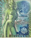 Coloured etching - nude and surreal landscape entitled ' by Patrick Woodroffe limited edition, etching, sold Nov 2019