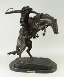 Iconic American later-cast bronze sculpture - rugged frontier by Frederic Remington, bronze, sold Nov 2019