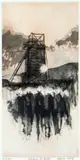 Print - group of miners walking from colliery with winding by Valerie Ganz limited edition, print, sold Oct 2019