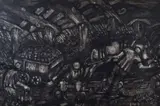 Subterranean workers on the coal by Nicholas Evans mixed media, 1974, mixed media, sold Oct 2019