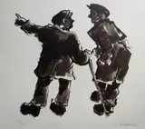Colourwash print - two farmers in animated by Kyffin Williams Ra limited edition, print, sold Oct 2019