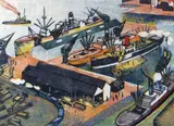 Swansea Docks by Arthur Charlton, linocut, sold Oct 2019