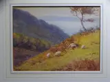 1863-1941, watercolour, mounted but unframed - hillside scene with grazing by Warren Williams, watercolour, sold Aug 2019