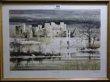 Print - Caerphilly Castle by Falcon D Hildred coloured limited edition, 1987, print, sold Aug 2019