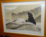 Expansive coastal scene entitled on Mall Galleries by Pine Feroda woodcut limited edition, woodcut, sold Jul 2019