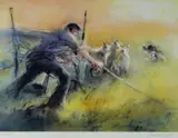 Colour lithograph - shepherd and sheep dog at work with three by William Selwyn limited edition, lithograph, sold Jul 2019