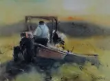 Colour lithograph - farmer on tractor in evening sunlight by William Selwyn limited edition, lithograph, sold Jul 2019