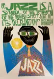 Jazz' with typography 'Jazz is a symbol of the triumph of the human spirit, not of its degredation by Paul Peter Piech limited edition, 1995, linocut, sold Jul 2019