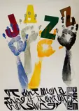 Jazz' with typography 'It Don't mean a thing if it ain't got that swing by Paul Peter Piech limited edition, 1995, linocut, sold Jul 2019