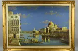 AFTER CANALETTO, an oil painting on canvas of a Venetian scene, signed lower left, framed, by D. Court, oil, sold Jun 2018