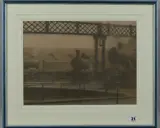 a pastel and chalk drawing of steam trains in a railway station, by Martin J Dobson, pastel and chalk, sold Jun 2018