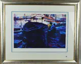 IN THE SHADE' a limited edition print 220/295 of a fishing boat and crew on the shoreline by Rolf Harris, print, sold Jun 2018