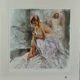 REFLECTIVE MOOD' an artist proof print 18/19 of a scantily clad woman sitting on a bed by Gordon King, print, sold Jun 2018