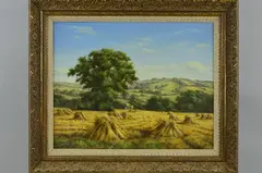 Corn stacks by Lesley Hammett, oil on canvas, sold May 2018