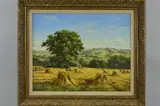 Corn stacks by Lesley Hammett, oil on canvas, sold May 2018